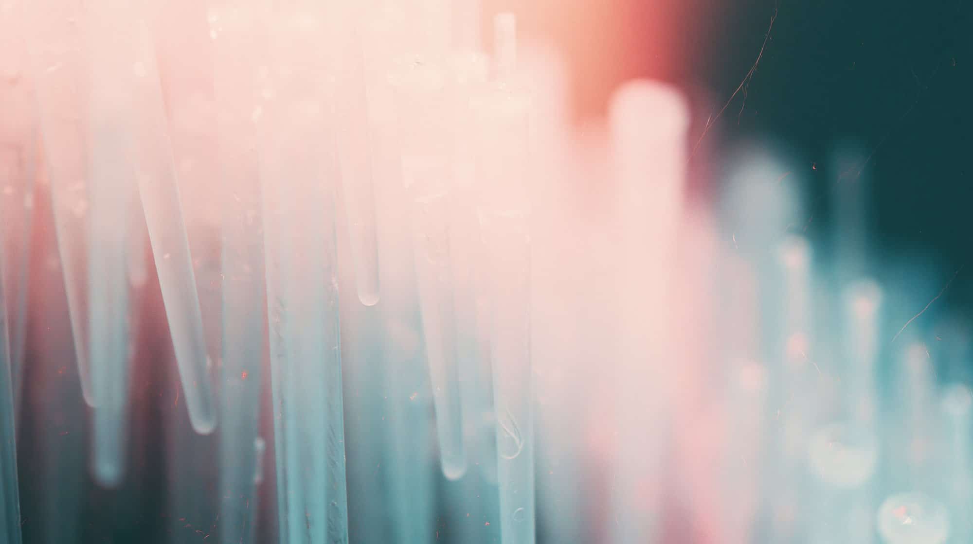 Pipette tips, red and blue, up close