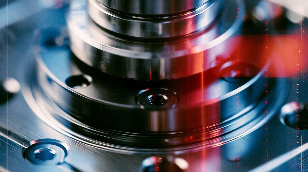 A machined assembly on a manufacturing line, up close